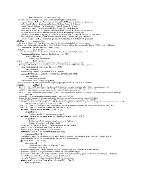 A Working Index of New Mexico Vascular Plant Names