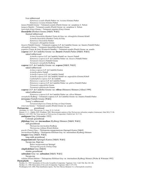 A Working Index of New Mexico Vascular Plant Names