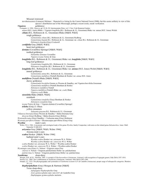 A Working Index of New Mexico Vascular Plant Names