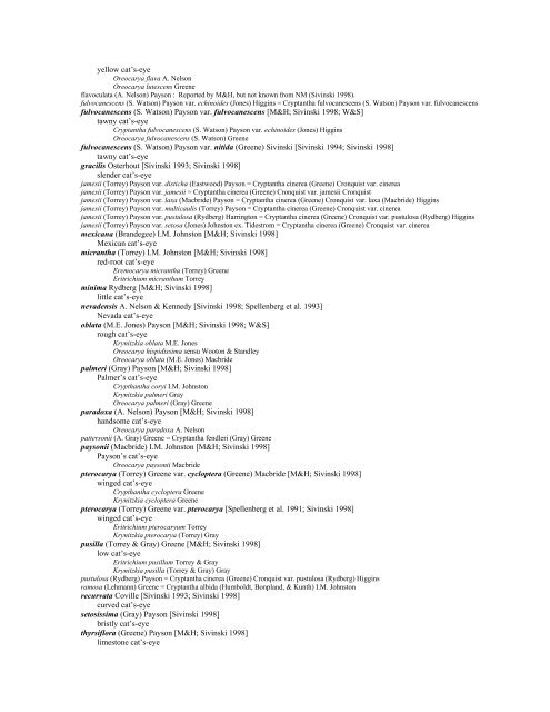 A Working Index of New Mexico Vascular Plant Names