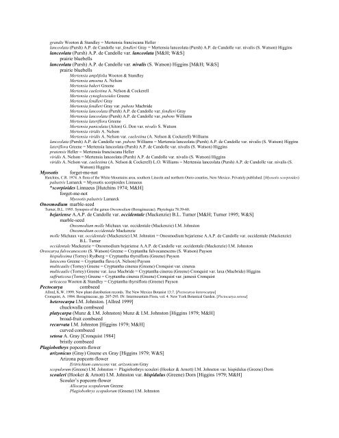 A Working Index of New Mexico Vascular Plant Names