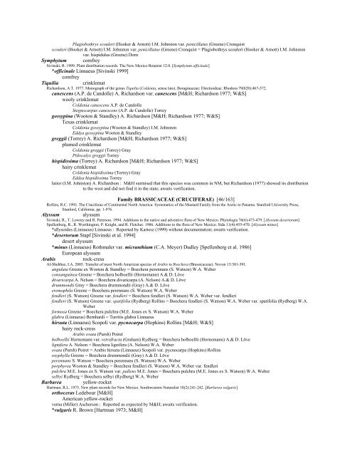 A Working Index of New Mexico Vascular Plant Names