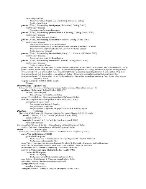 A Working Index of New Mexico Vascular Plant Names