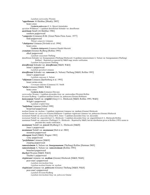 A Working Index of New Mexico Vascular Plant Names