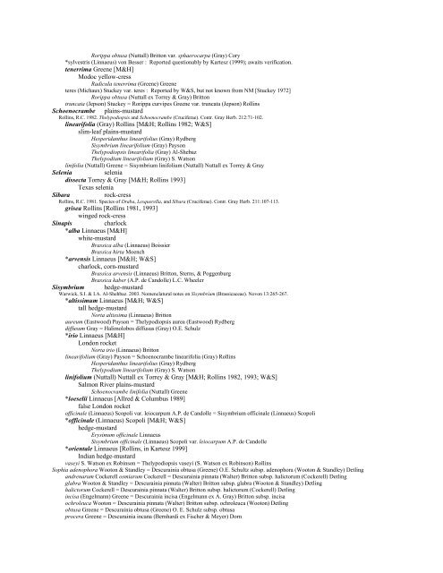 A Working Index of New Mexico Vascular Plant Names