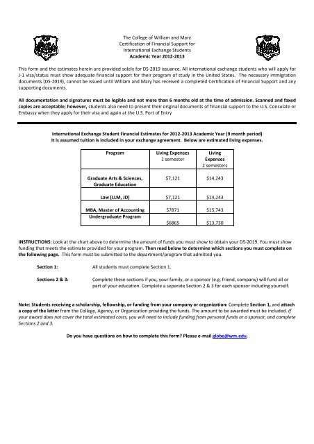 Request Form for an Exchange Student DS-2019 - College of ...