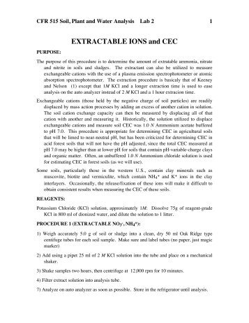 EXTRACTABLE IONS and CEC