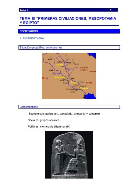 tema iii âprimeras civiliaciones: mesopotamia y egiptoâ - Colegio ...