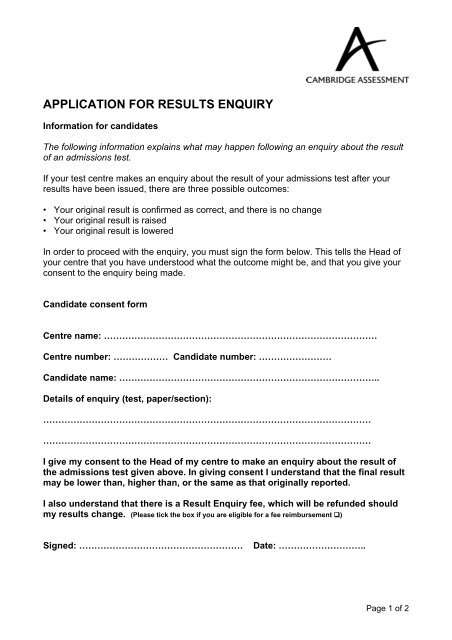 APPLICATION FOR RESULTS ENQUIRY - RELC