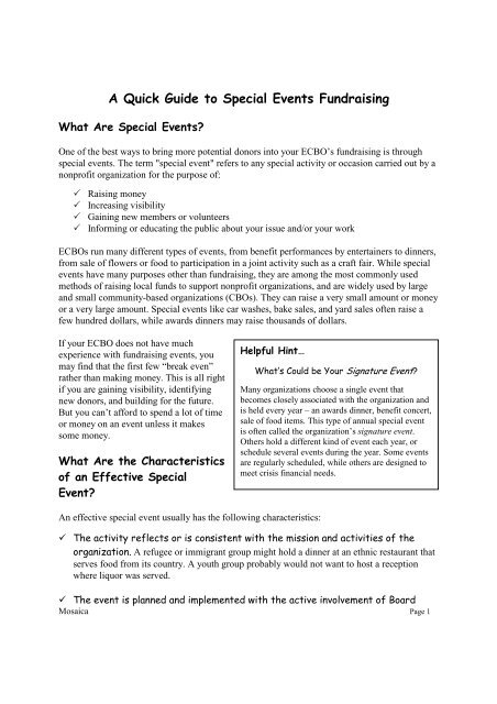 A Quick Guide to Special Events Fundraising - ethniccommunities.org