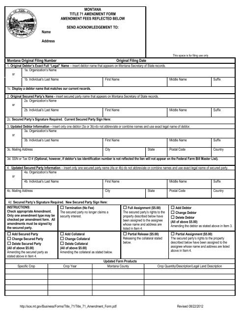 Title 71 Amendment Form - Montana Secretary of State