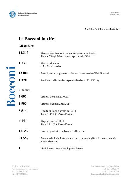 La Bocconi in cifre - Università Bocconi