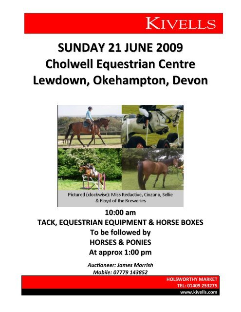 SUNDAY 21 JUNE 2009 Cholwell Equestrian Centre ... - Kivells