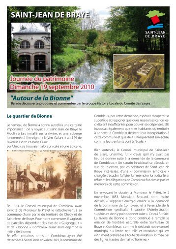 Balade patrimoniale 2010 : "Autour de la Bionne" (pdf - 1,97 Mo)