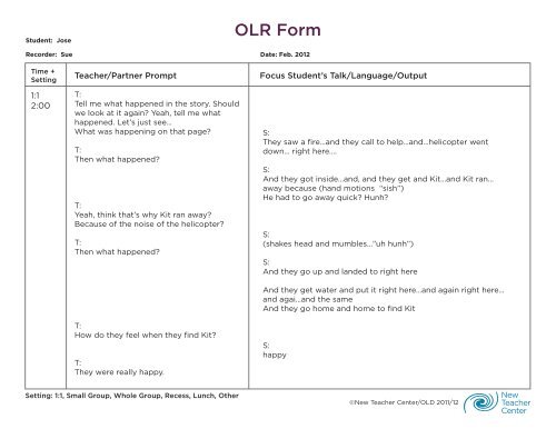 OLR Form - Oral Language Development - New Teacher Center