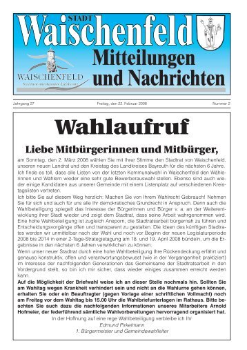 Mitteilungen und Nachrichten STADT Mitteilungen ... - Waischenfeld