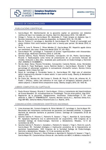 Memoria cientÃ­fica CHUVI 2010 - Complexo Hospitalario ...