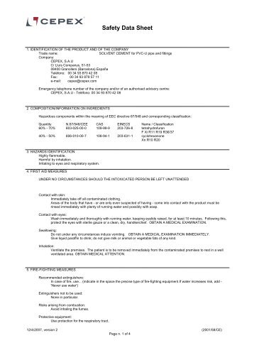 Solvent cement safety data - Cepex