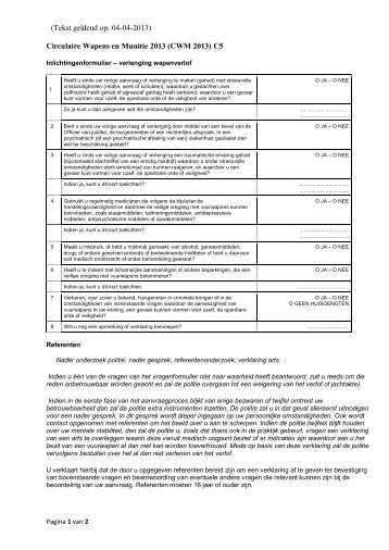 Inlichtingenformulier – verlenging wapenverlof
