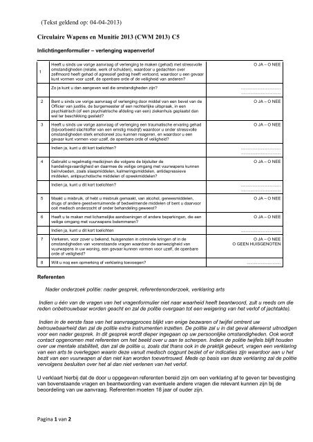 Inlichtingenformulier – verlenging wapenverlof
