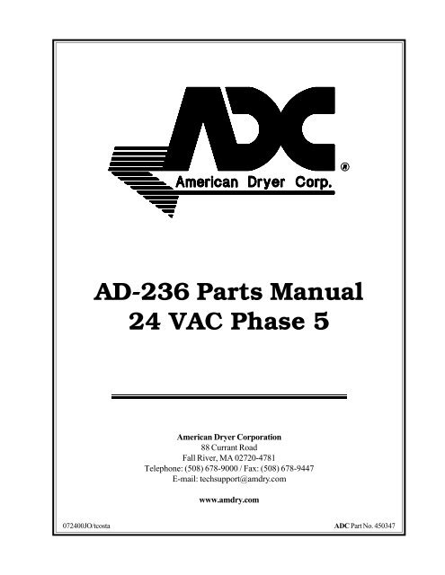 AD-236 Parts Manual 24 VAC Phase 5 - Fowler Equipment