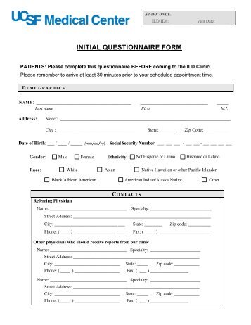 INITIAL QUESTIONNAIRE FORM - UCSF Medical Center