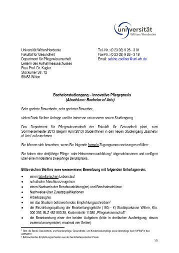 Bewerbungsunterlagen SS 2013 - Universität Witten/Herdecke