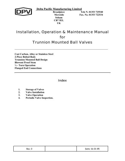 DPV BALL IOM (Trunnion – 2pce) - Delta Pacific Valves Limited