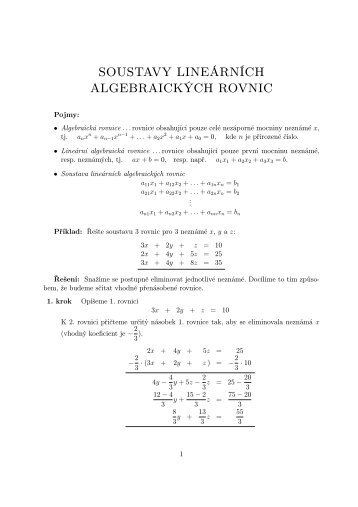 SOUSTAVY LINEÁRNÍCH ALGEBRAICKÝCH ROVNIC