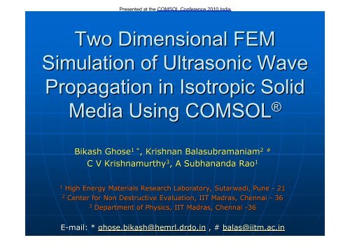Two Dimensional FEM Simulation of Ultrasonic ... - COMSOL.com