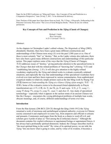 Key Concepts of Fate and Prediction in the Yijing - Chao Center for ...