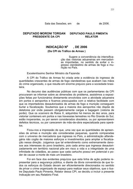 Ãntegra do relatÃ³rio final da CPI do TrÃ¡fico de Armas