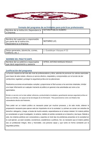 Formato del programa de actividades para prÃ¡cticas profesionales ...