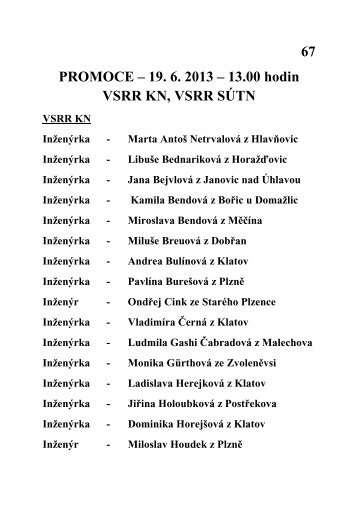 67 PROMOCE â 19. 6. 2013 â 13.00 hodin VSRR KN, VSRR SÃTN