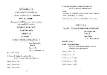 Revised Part - I ARABIC Syllabus under CBCS to take effect from the ...