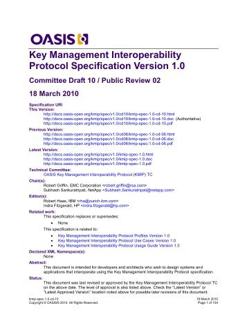 Key Management Interoperability Protocol Specification Version 1.0 ...