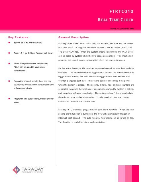 ftrtc010 real time clock - Faraday Technology Corporation