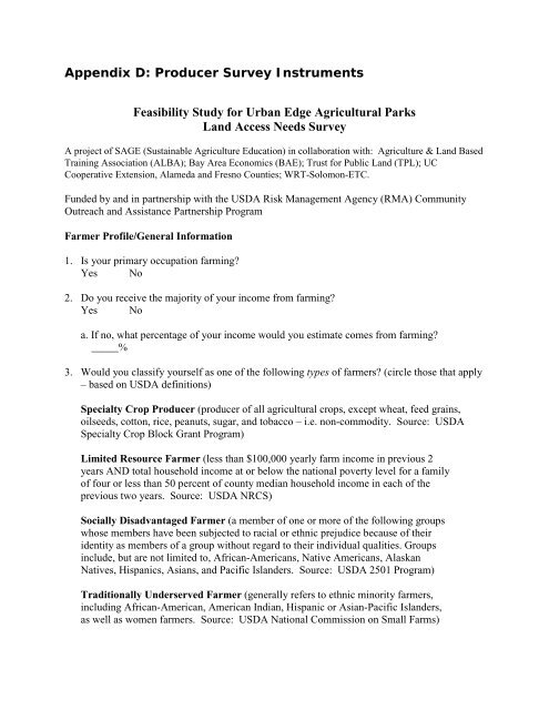 A Feasibility Study for Urban Edge Agricultural Parks - SAGE