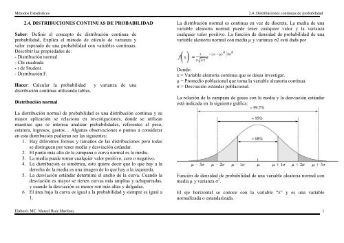 2.4. DISTRIBUCIONES CONTINUAS DE PROBABILIDAD Saber ...