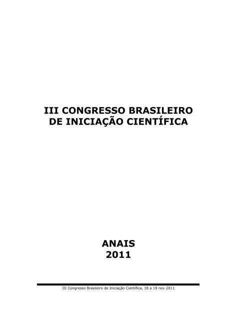 iii congresso brasileiro de iniciação científica anais 2011 - Unisanta