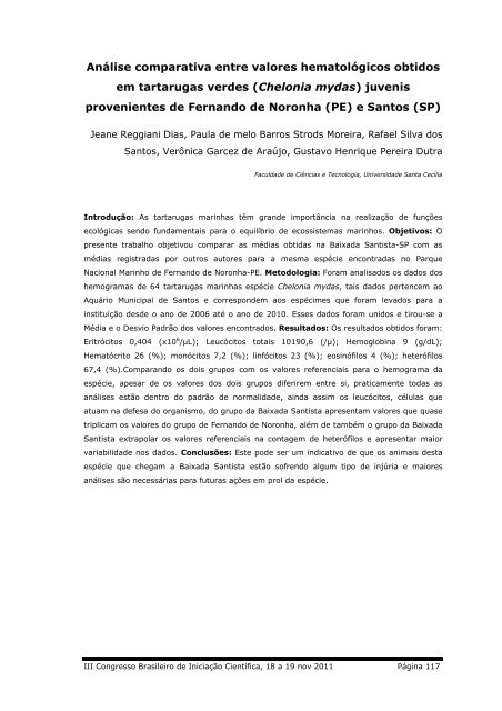 iii congresso brasileiro de iniciação científica anais 2011 - Unisanta