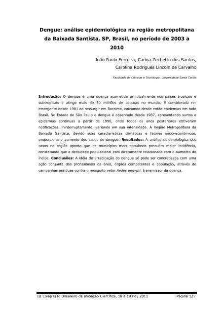 iii congresso brasileiro de iniciação científica anais 2011 - Unisanta