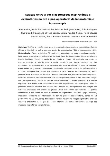 iii congresso brasileiro de iniciação científica anais 2011 - Unisanta