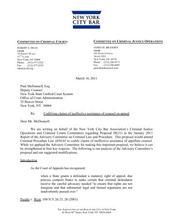 Letter to the Office of Court Administration regarding a proposal to ...