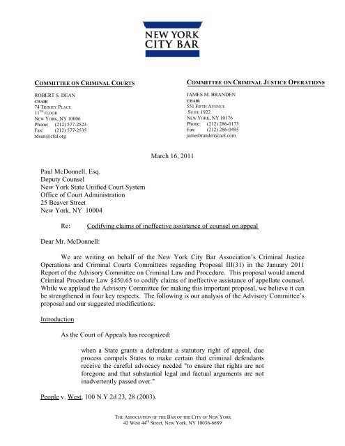 Letter to the Office of Court Administration regarding a proposal to ...