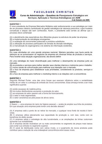 Questões de Planejamento Estratégico em Serviços - Faculdade ...