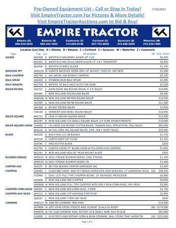 Pre-Owned Equipment List - Call or Stop In Today ... - Empire Tractor