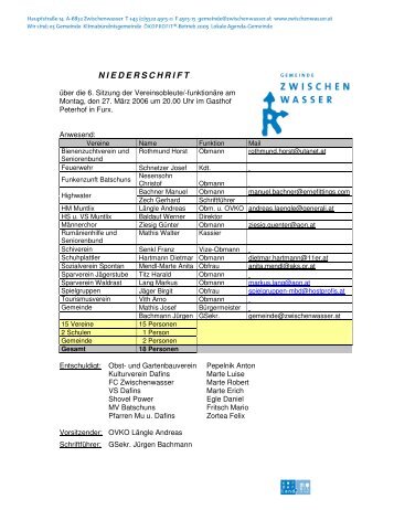 Niederschrift ov 270306 - Gemeinde Zwischenwasser