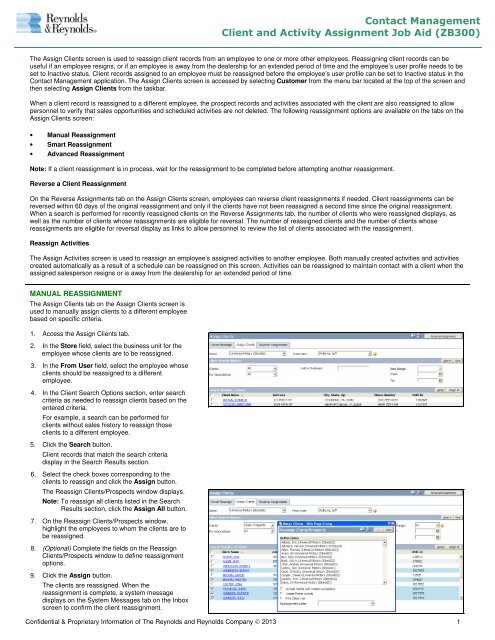 Client and Activity Assignment Job Aid - Reynolds & Reynolds ...