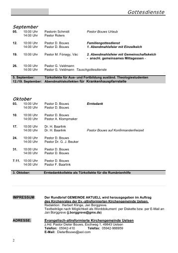 Gottesdienstplan, Andacht - Evangelisch-altreformierte ...